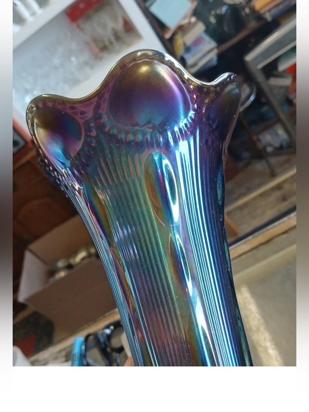 Carnival Glass Iridescent Amethyst  Swung Vase 12 Inches Tall - Picture 2 of 2